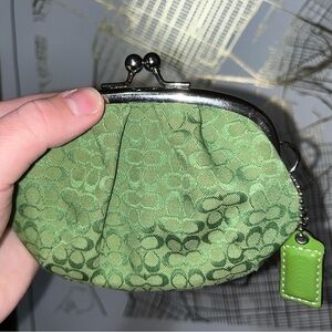 Green Kiss-lock Coach Coin Purse Signature C Bag